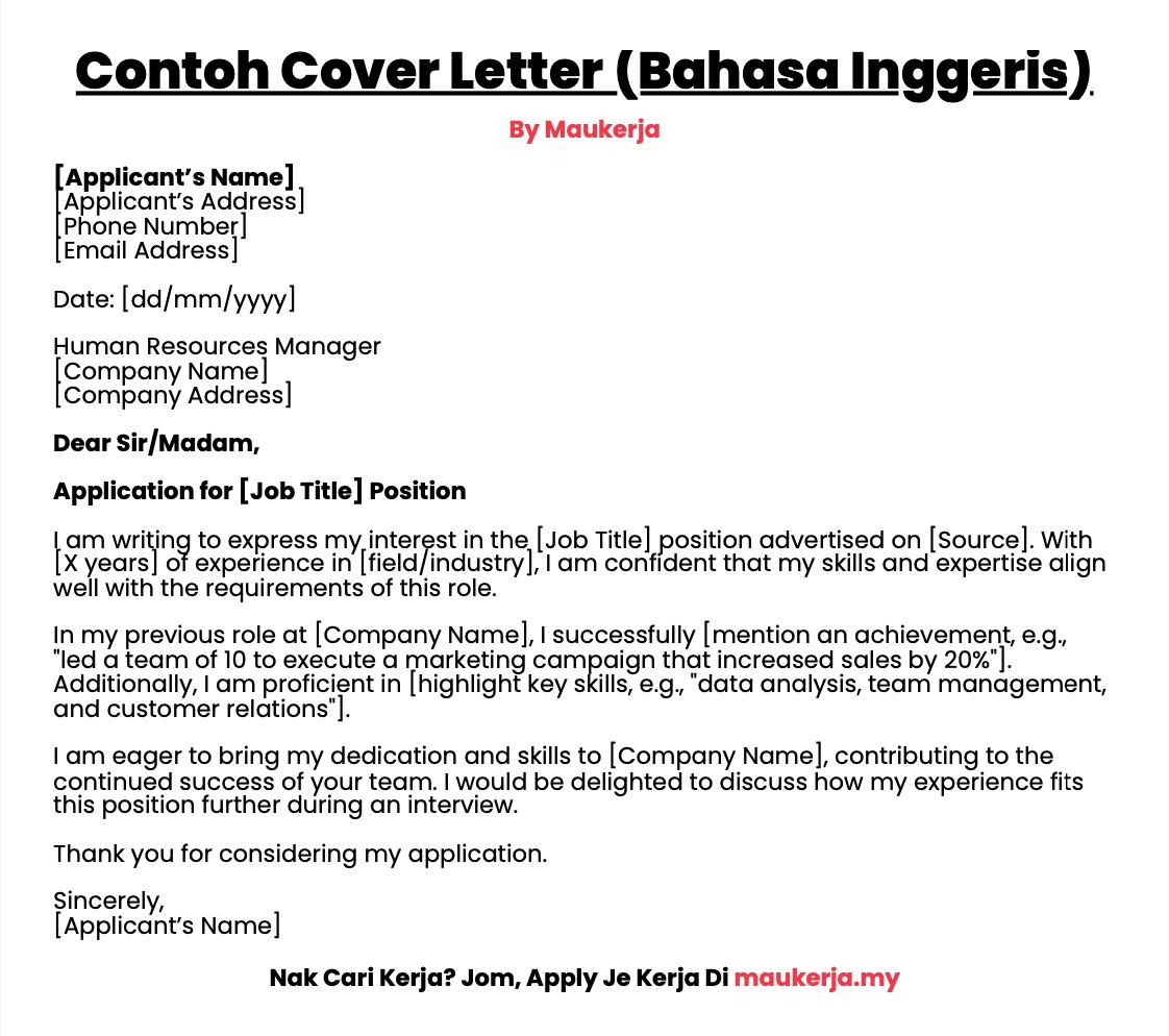 Contoh Cover Letter English